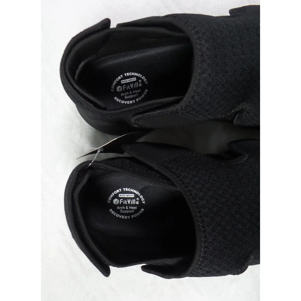 FitVille Shoes Mens Size 12.5 Wide Width Black EasyTop Recovery Sandals NWOB